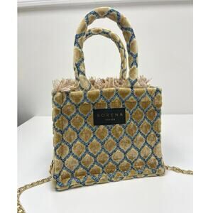 Sorena Greece Handmade Athena Velvet Mini Tote Bag Tassel Trim Crossbody Chain